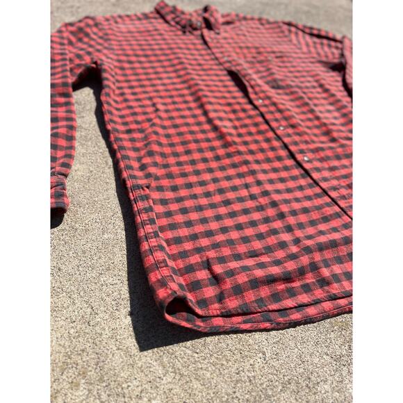 Vtg Land's End Shirt Men Size Large Red Plaid Cotton Long Sleeve Button Down - Picture 2 of 4